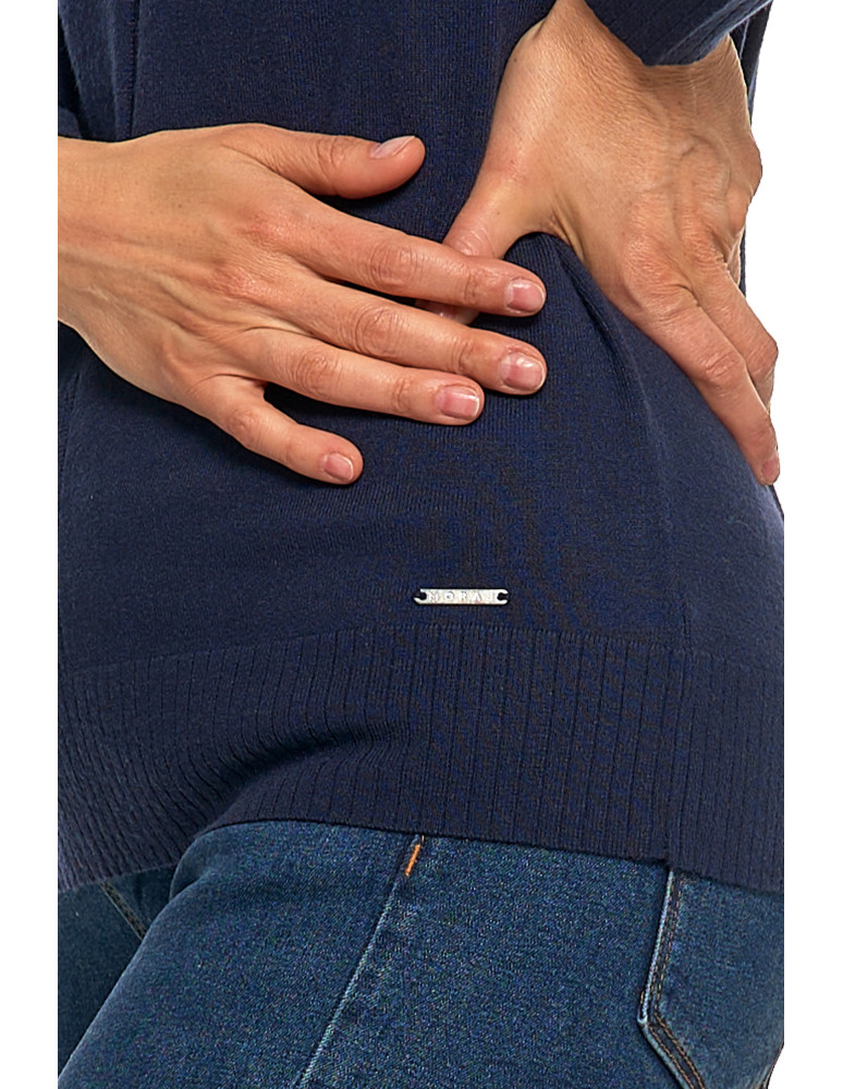 Swetry i kardigany - Sweter damski klasyczny z długim rękawem GRANATOWY - produkt moraj.pl 6