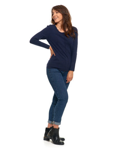 Swetry i kardigany - Sweter damski klasyczny z długim rękawem GRANATOWY - produkt 8