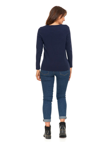 Swetry i kardigany - Sweter damski klasyczny z długim rękawem GRANATOWY - produkt 9