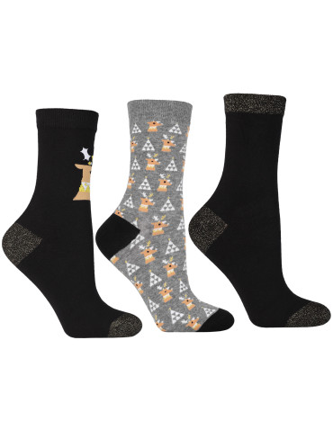 Zestaw damkich skarpetek z motywem reniferów 3-pak