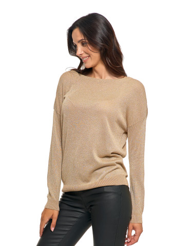 Swetry i kardigany - Damski sweter z metaliczną nitka i długim rękawem BEŻOWY - produkt 1