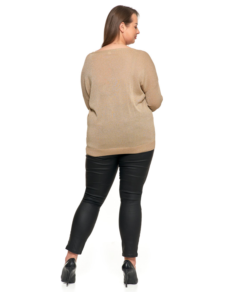 Swetry i kardigany - Damski sweter z metaliczną nitka i długim rękawem BEŻOWY  - produkt moraj.pl 5