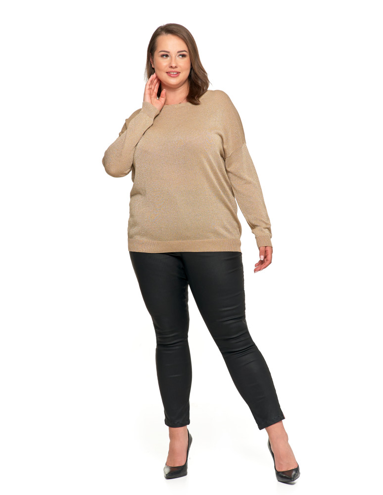 Swetry i kardigany - Damski sweter z metaliczną nitka i długim rękawem BEŻOWY  - produkt moraj.pl 6