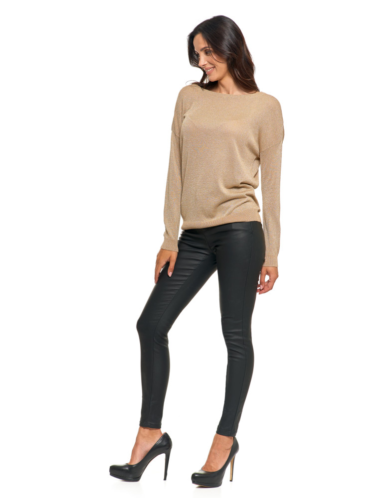 Swetry i kardigany - Damski sweter z metaliczną nitka i długim rękawem BEŻOWY  - produkt moraj.pl 7