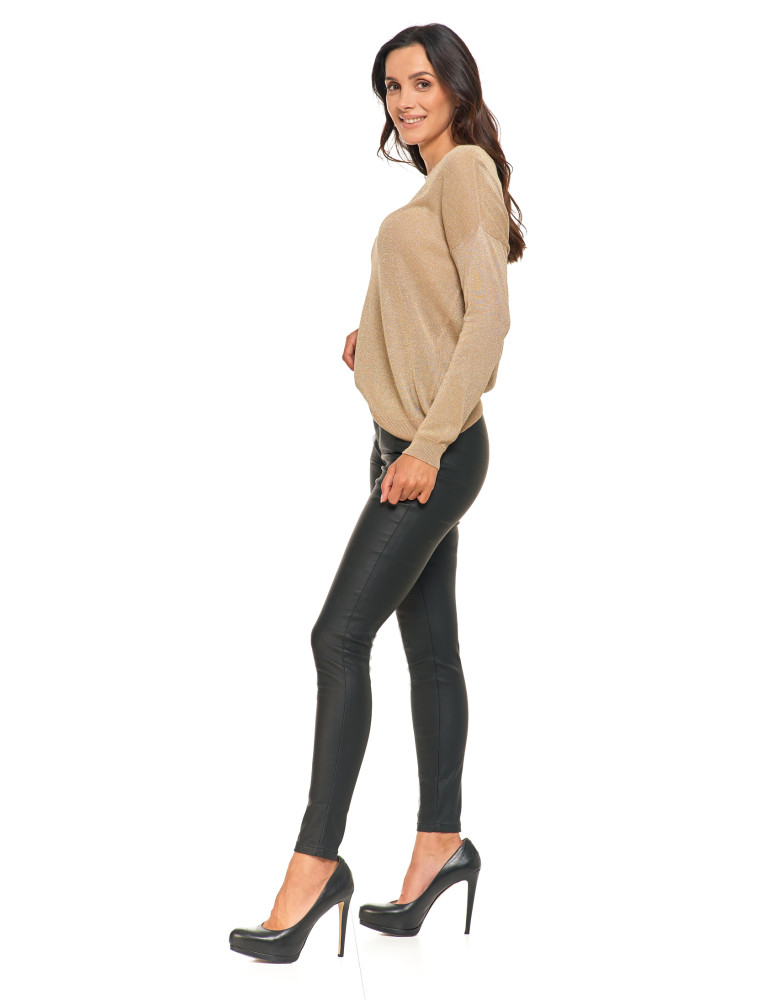 Swetry i kardigany - Damski sweter z metaliczną nitka i długim rękawem BEŻOWY  - produkt moraj.pl 8