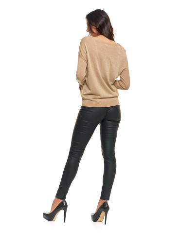 Swetry i kardigany - Damski sweter z metaliczną nitka i długim rękawem BEŻOWY - produkt 9