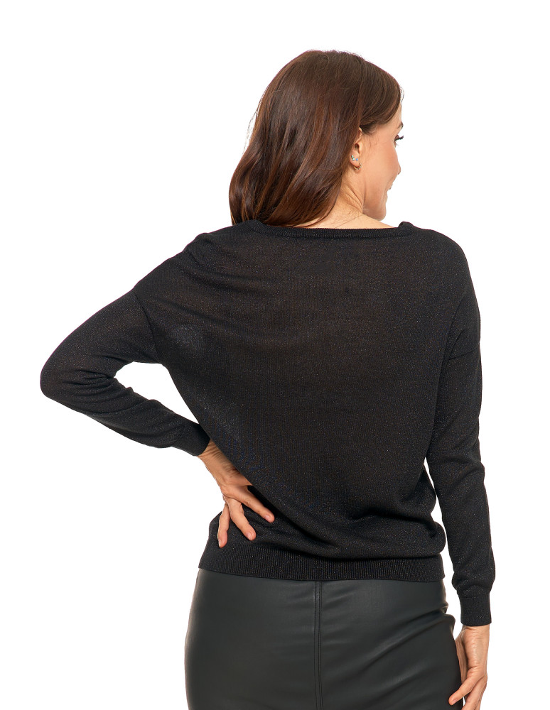 Swetry i kardigany - Damski sweter z metaliczną nitka i długim rękawem CZARNY - produkt moraj.pl 2