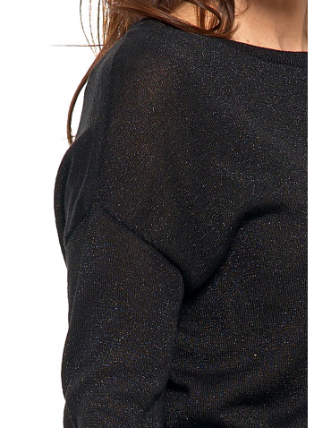 Swetry i kardigany - Damski sweter z metaliczną nitka i długim rękawem CZARNY - produkt 3