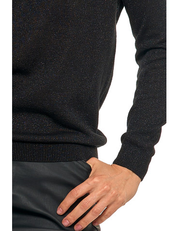 Swetry i kardigany - Damski sweter z metaliczną nitka i długim rękawem CZARNY - produkt 4