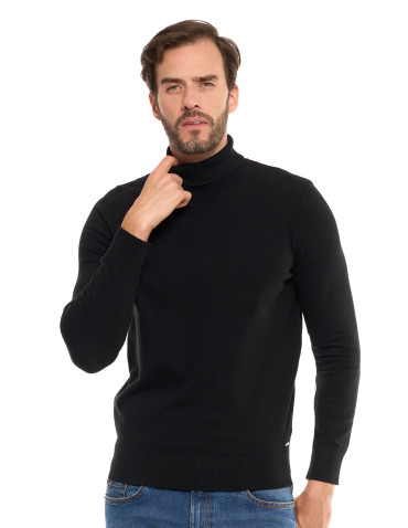 Swetry męskie - Męski sweter klasyczny z golfem bawełniany CZARNY - produkt 1