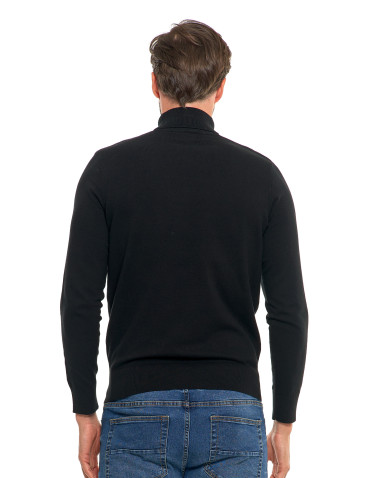 Swetry męskie - Męski sweter klasyczny z golfem bawełniany CZARNY - produkt 2