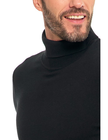 Swetry męskie - Męski sweter klasyczny z golfem bawełniany CZARNY - produkt 3