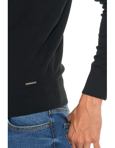 Swetry męskie - Męski sweter klasyczny z golfem bawełniany CZARNY - produkt 4