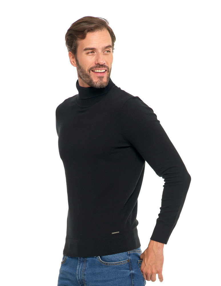 Swetry męskie - Męski sweter klasyczny z golfem bawełniany CZARNY - produkt moraj.pl 5