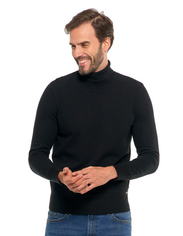 Swetry męskie - Męski sweter klasyczny z golfem bawełniany CZARNY - produkt 6