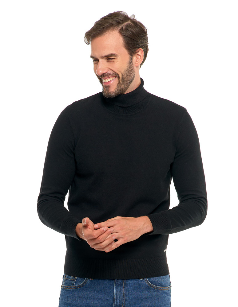 Swetry męskie - Męski sweter klasyczny z golfem bawełniany CZARNY - produkt moraj.pl 6