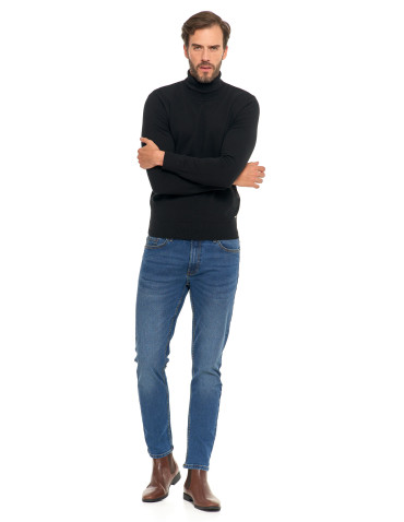 Swetry męskie - Męski sweter klasyczny z golfem bawełniany CZARNY - produkt 8