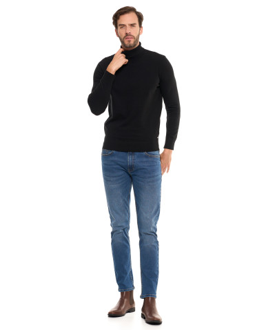 Swetry męskie - Męski sweter klasyczny z golfem bawełniany CZARNY - produkt 10