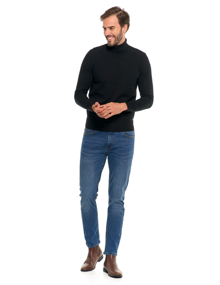 Swetry męskie - Męski sweter klasyczny z golfem bawełniany CZARNY - produkt moraj.pl 12