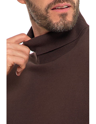 Swetry męskie - Męski sweter klasyczny z golfem bawełniany BRĄZOWY - produkt 3