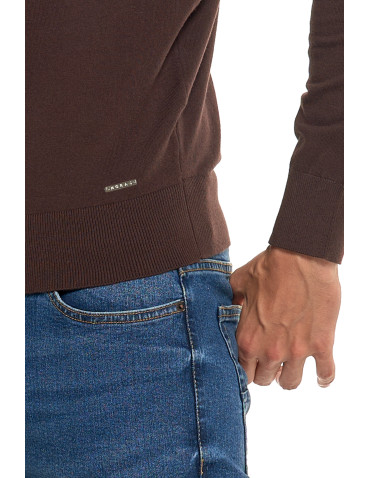 Swetry męskie - Męski sweter klasyczny z golfem bawełniany BRĄZOWY - produkt 4