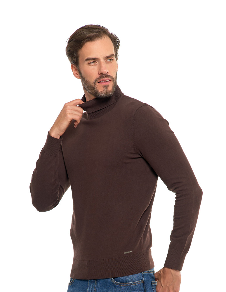 Swetry męskie - Męski sweter klasyczny z golfem bawełniany BRĄZOWY  - produkt moraj.pl 5
