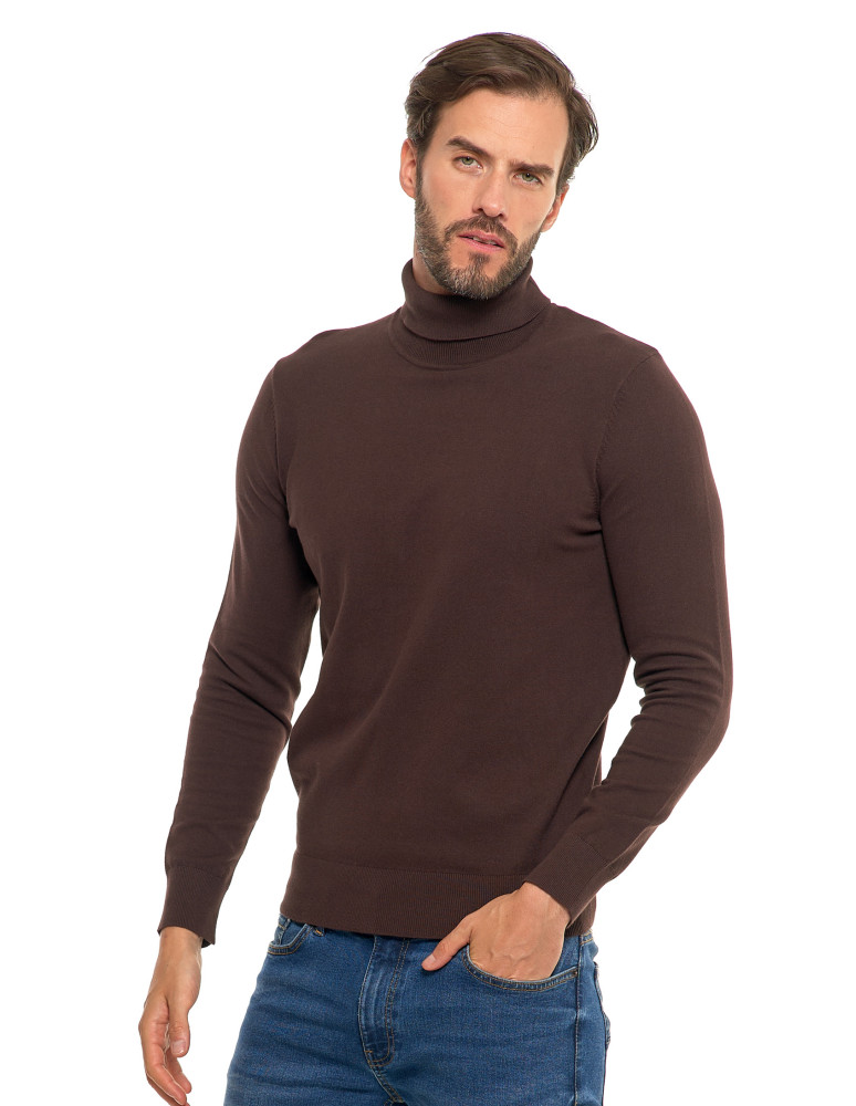 Swetry męskie - Męski sweter klasyczny z golfem bawełniany BRĄZOWY  - produkt moraj.pl 7