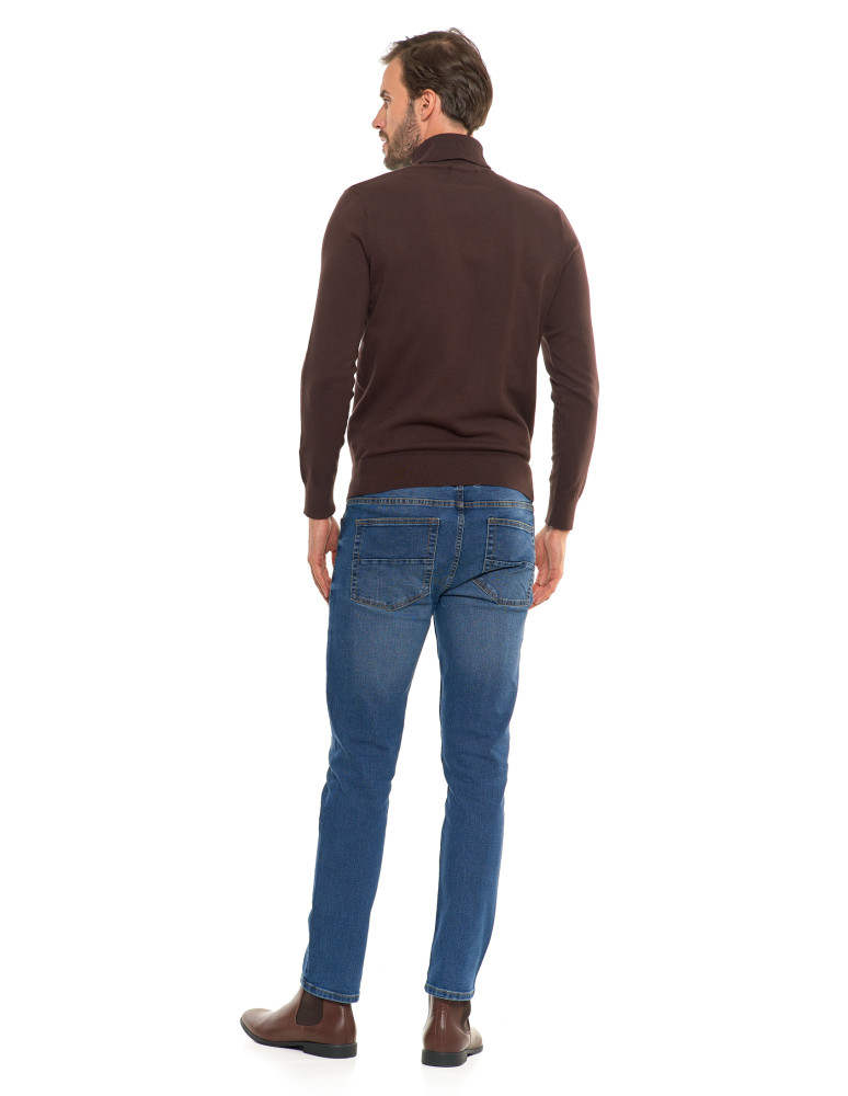 Swetry męskie - Męski sweter klasyczny z golfem bawełniany BRĄZOWY  - produkt moraj.pl 8