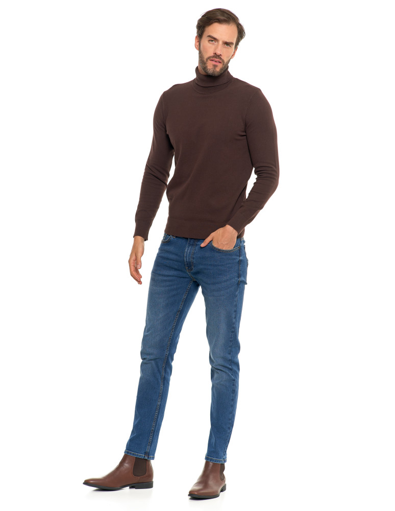 Swetry męskie - Męski sweter klasyczny z golfem bawełniany BRĄZOWY  - produkt moraj.pl 9