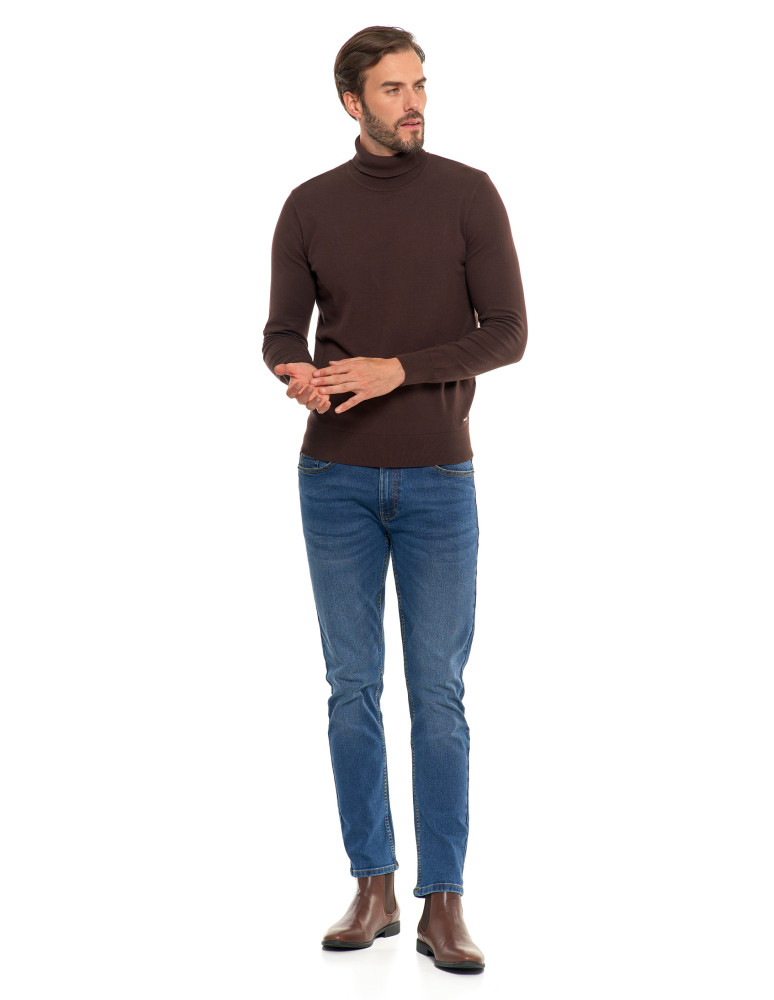 Swetry męskie - Męski sweter klasyczny z golfem bawełniany BRĄZOWY  - produkt moraj.pl 10