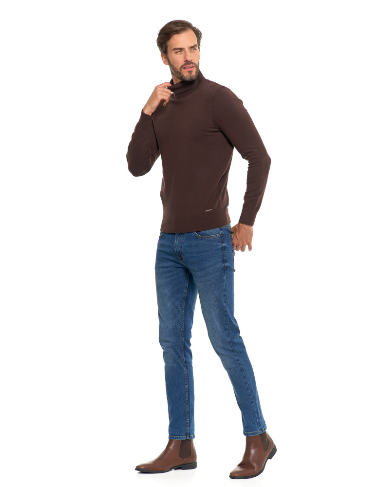 Swetry męskie - Męski sweter klasyczny z golfem bawełniany BRĄZOWY  - produkt moraj.pl 11