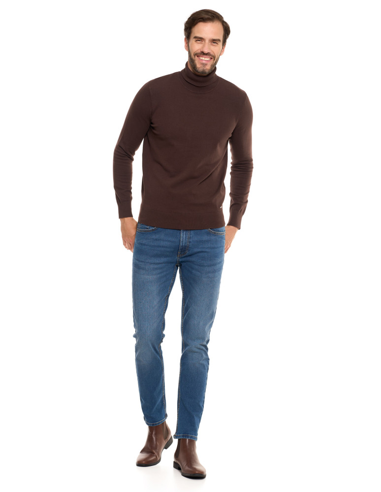 Swetry męskie - Męski sweter klasyczny z golfem bawełniany BRĄZOWY  - produkt moraj.pl 12