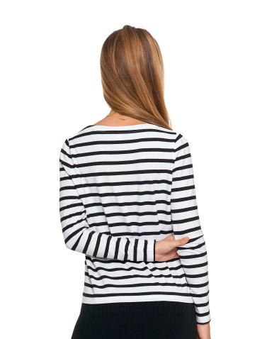 Bluzki i koszule - Bluzka damska bawełniana w paski z długim rękawem CZARNY - produkt 2