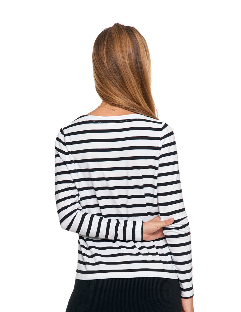 Bluzki i koszule - Bluzka damska bawełniana w paski z długim rękawem CZARNY - produkt moraj.pl 2