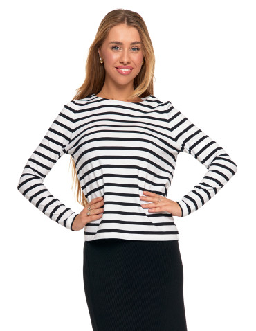 Bluzki i koszule - Bluzka damska bawełniana w paski z długim rękawem CZARNY - produkt 3