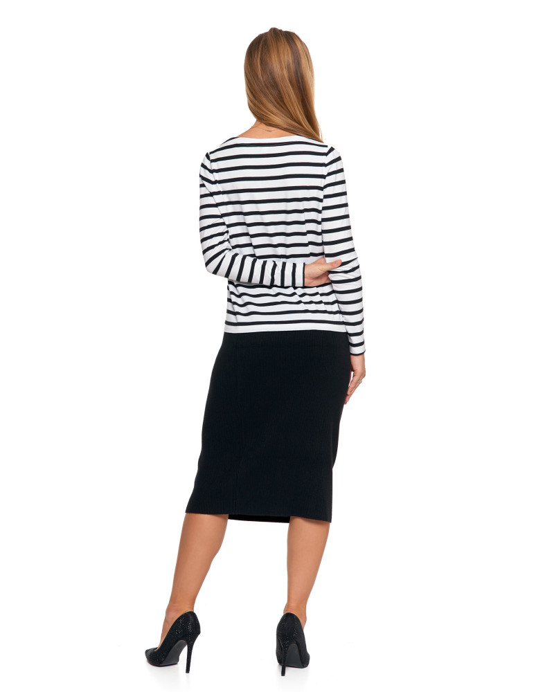 Bluzki i koszule - Bluzka damska bawełniana w paski z długim rękawem CZARNY - produkt moraj.pl 5