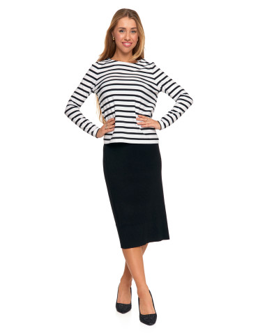 Bluzki i koszule - Bluzka damska bawełniana w paski z długim rękawem CZARNY - produkt 6