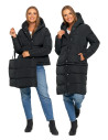 Długa kurtka damska puchowa z wypełnieniem syntetycznym 2w1 CZARNY