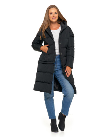 Kurtki i kamizelki - Długa kurtka damska puchowa z wypełnieniem syntetycznym 2w1 CZARNY - produkt 3