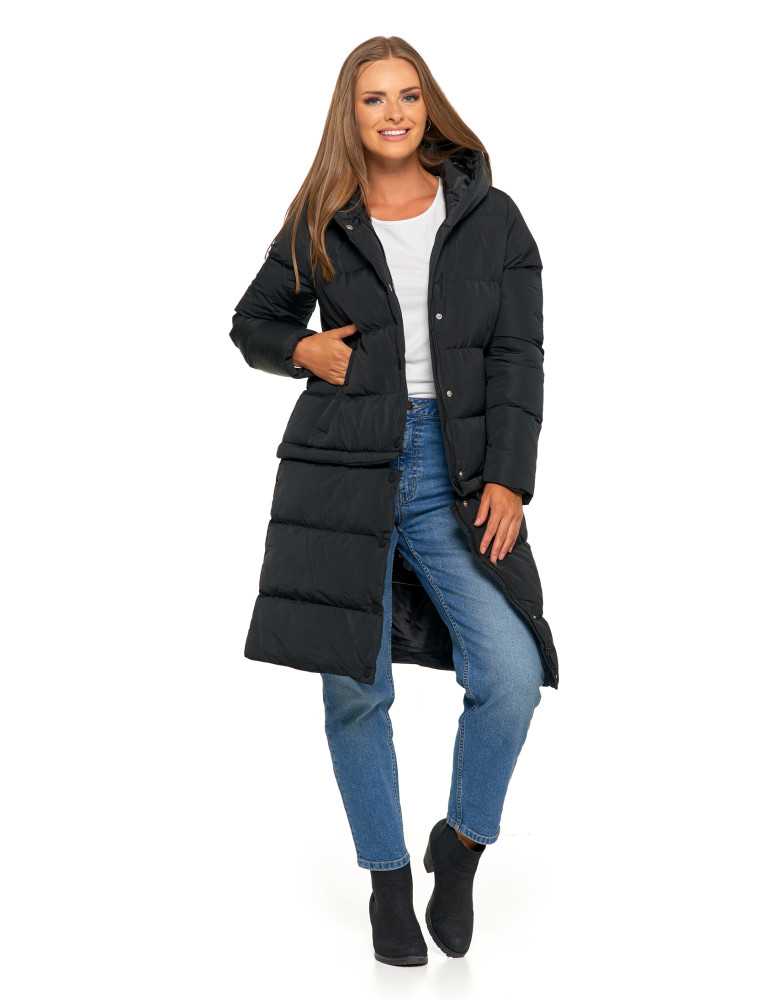 Kurtki i kamizelki - Długa kurtka damska puchowa z wypełnieniem syntetycznym 2w1 CZARNY  - produkt moraj.pl 3