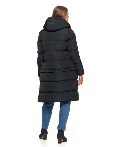 Kurtki i kamizelki - Długa kurtka damska puchowa z wypełnieniem syntetycznym 2w1 CZARNY - produkt 4