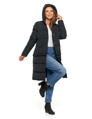 Kurtki i kamizelki - Długa kurtka damska puchowa z wypełnieniem syntetycznym 2w1 CZARNY - produkt 5