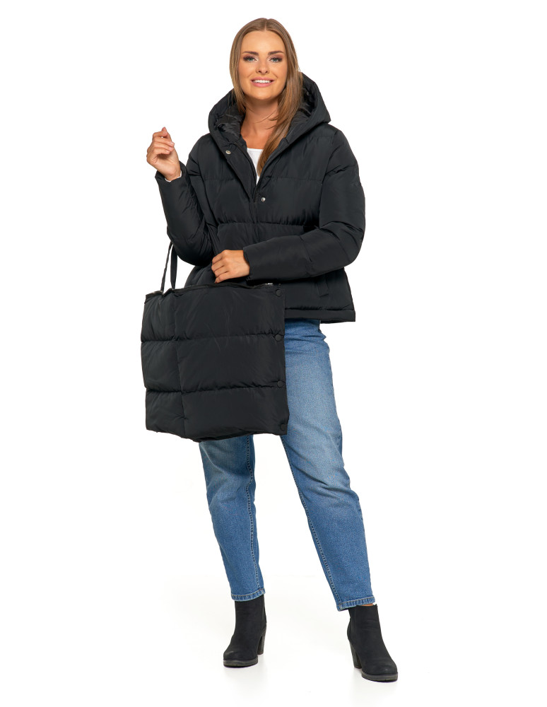 Kurtki i kamizelki - Długa kurtka damska puchowa z wypełnieniem syntetycznym 2w1 CZARNY  - produkt moraj.pl 6