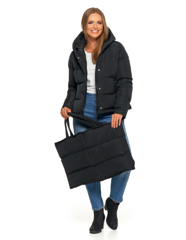 Kurtki i kamizelki - Długa kurtka damska puchowa z wypełnieniem syntetycznym 2w1 CZARNY - produkt 7