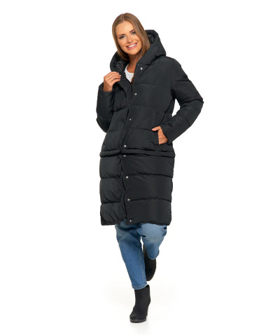 Kurtki i kamizelki - Długa kurtka damska puchowa z wypełnieniem syntetycznym 2w1 CZARNY - produkt 11