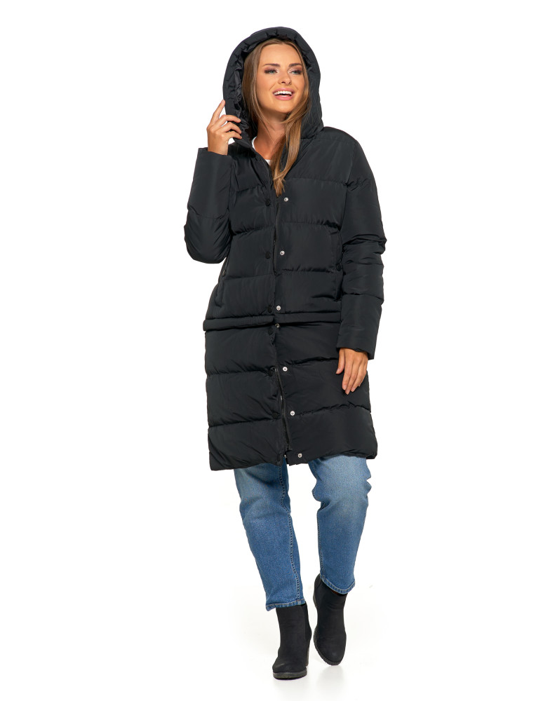 Kurtki i kamizelki - Długa kurtka damska puchowa z wypełnieniem syntetycznym 2w1 CZARNY  - produkt moraj.pl 12
