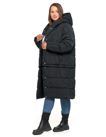 Kurtki i kamizelki - Długa kurtka damska puchowa z wypełnieniem syntetycznym 2w1 CZARNY - produkt 16