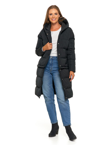 Kurtki i kamizelki - Długa kurtka damska puchowa z wypełnieniem syntetycznym 2w1 CZARNY - produkt 22