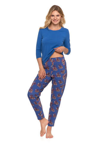 Długi rękaw - Piżama damska z rękawem 3/4 kwiatowy wzór Plus Size GRANATOWY - produkt 4