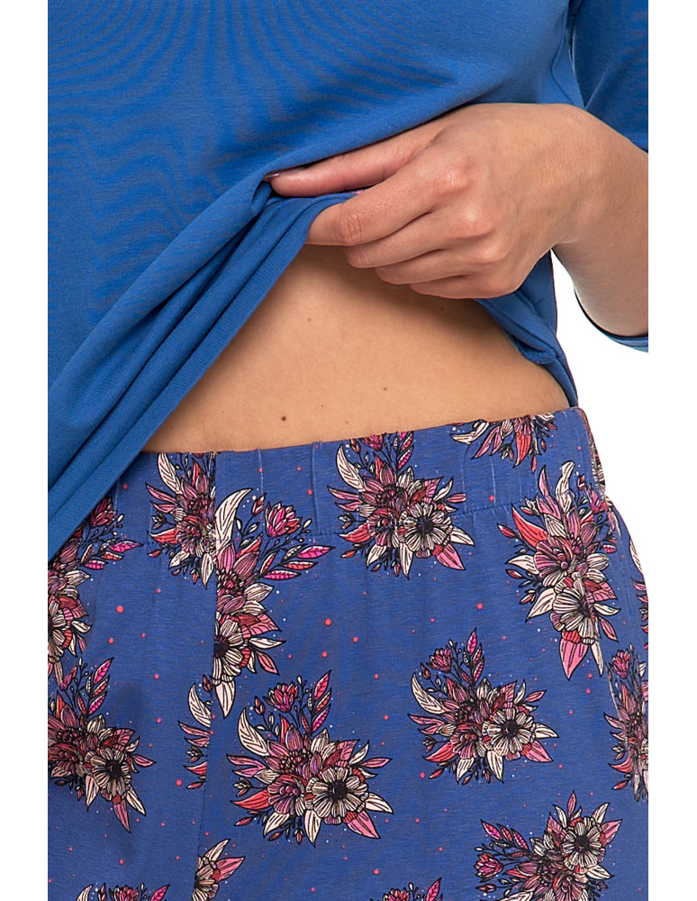 Długi rękaw - Piżama damska z rękawem 3/4 kwiatowy wzór Plus Size GRANATOWY - produkt moraj.pl 6